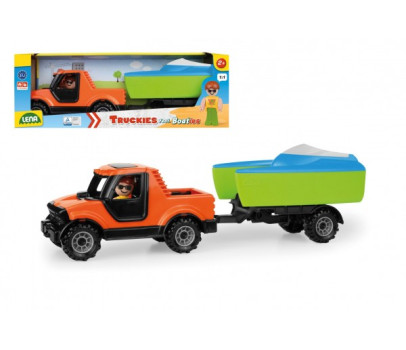 Auto Truckies pickup s vozíkem a loďkou plast 35cm s figurkou v krabici 24m+