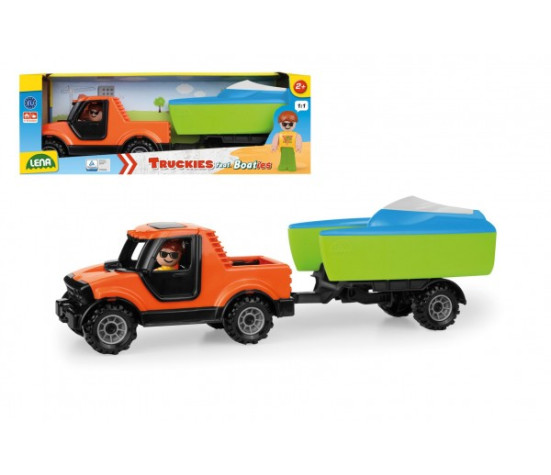 Auto Truckies pickup s vozíkem a loďkou plast 35cm s figurkou v krabici 24m+