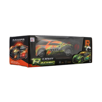 Auto RC závodní 27MHz plast 20cm na baterie se světlem 3 barvy v krabici 27x10x13cm