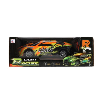 Auto RC závodní 27MHz plast 20cm na baterie se světlem 3 barvy v krabici 27x10x13cm