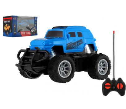 Auto RC mini truck plast 12cm 27MHz na baterie se světlem modré v krabici 18x11,5x10cm