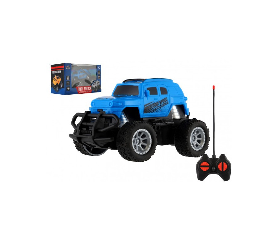 Auto RC mini truck plast 12cm 27MHz na baterie se světlem modré v krabici 18x11,5x10cm