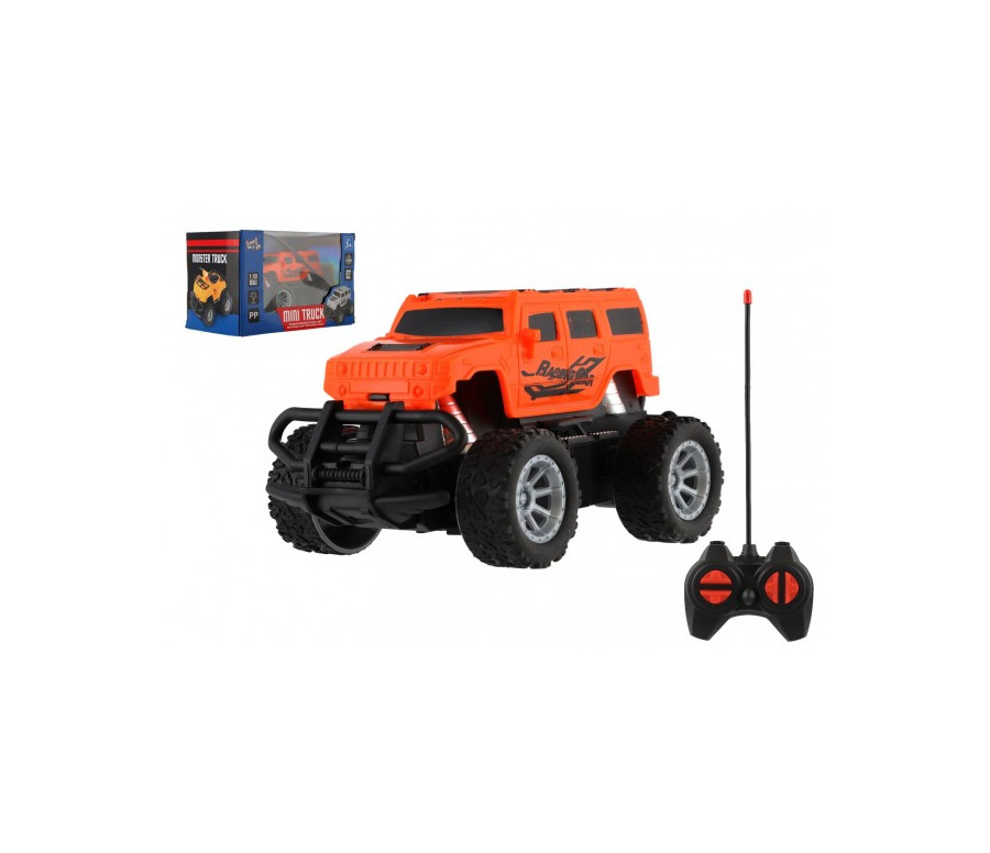 Auto RC mini truck plast 12cm 27MHz na baterie se světlem oranžové v krabici 18x11,5x10cm