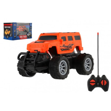 Auto RC mini truck plast 12cm 27MHz na baterie se světlem oranžové v krabici 18x11,5x10cm