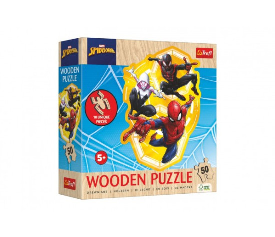 Puzzle dřevěné nepravidelné tvary Spiderman 50 dílků 19,7x26,6cm v krabici 20x20x6cm