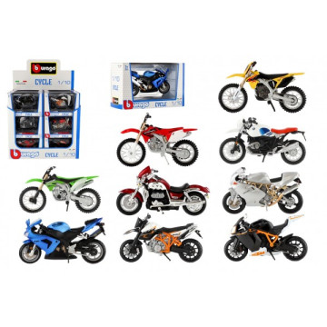 Motorka Bburago kov/plast 11-12cm 1:18 mix druhů v krabičce 17x11x7cm 18ks v boxu