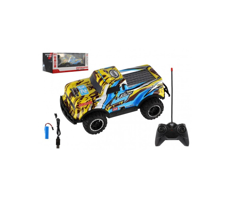 Auto RC Pick-up terénní 27MHz plast 17cm dobíjecí pack+baterie v krabici 26x11x13cm