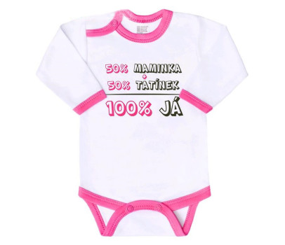 Body s potiskem New Baby 50% MAMINKA + 50% TATÍNEK - 100% JÁ růžové