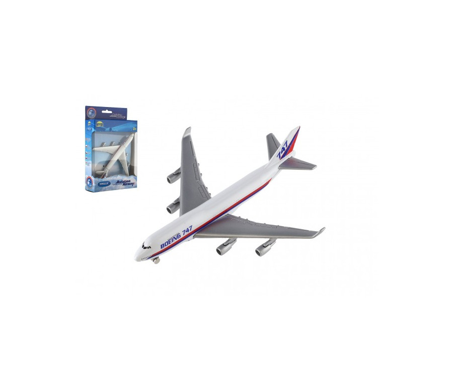 Letadlo Welly Boeing 747 plast/kov 15cm v krabičce 13x21x4,5cm