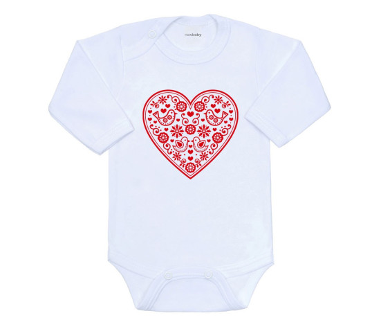 Dětské body s potiskem New Baby Lidový vzor červené srdíčko