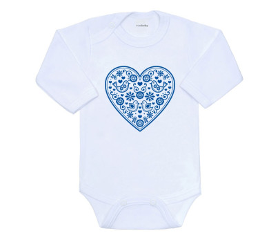 Dětské body s potiskem New Baby Lidový vzor modré srdíčko