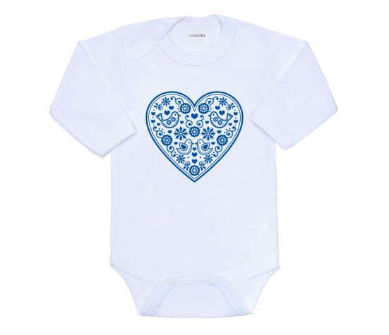 Dětské body s potiskem New Baby Lidový vzor modré srdíčko