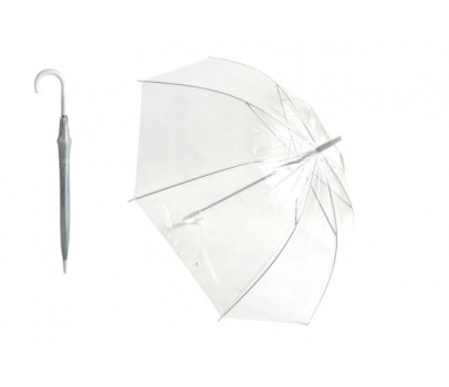 Deštník průhledný bílý svatební plast/kov 82cm v sáčku