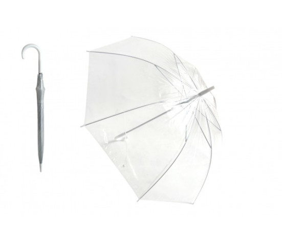 Deštník průhledný bílý svatební plast/kov 82cm v sáčku