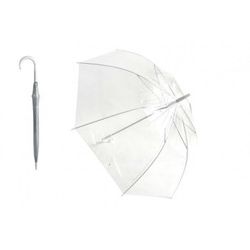 Deštník průhledný bílý svatební plast/kov 82cm v sáčku