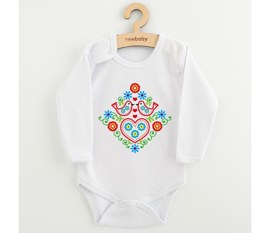 Dětské body s potiskem New Baby Lidový vzor ptáčci