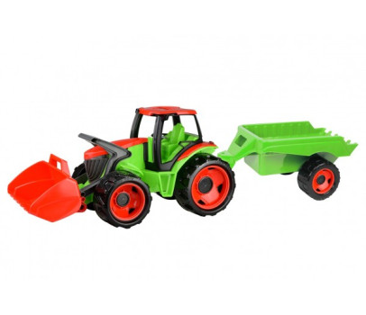 Traktor se lžící Giga Trucks s vlekem plast 62cm v krabici 72x40x28cm