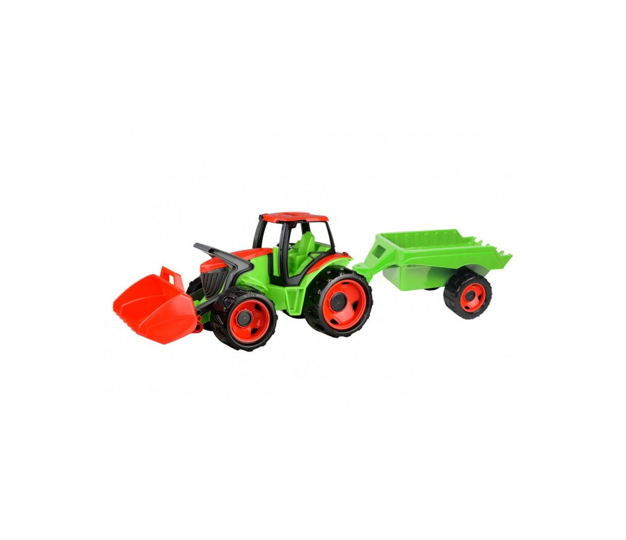 Traktor se lžící Giga Trucks s vlekem plast 62cm v krabici 72x40x28cm