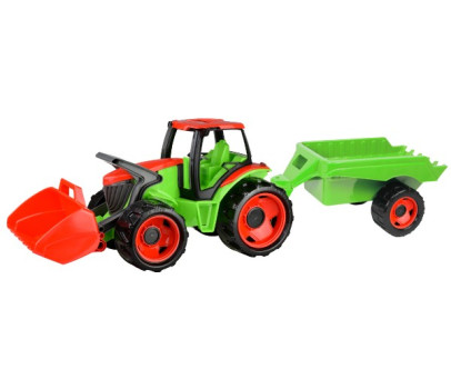 Traktor se lžící Giga Trucks s vlekem plast 62cm v krabici 72x40x28cm