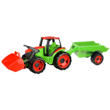 Traktor se lžící Giga Trucks s vlekem plast 62cm v krabici 72x40x28cm