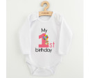 Dětské body s potiskem New Baby My first birthday pink