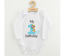 Dětské body s potiskem New Baby My first birthday blue