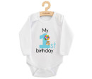 Dětské body s potiskem New Baby My first birthday blue