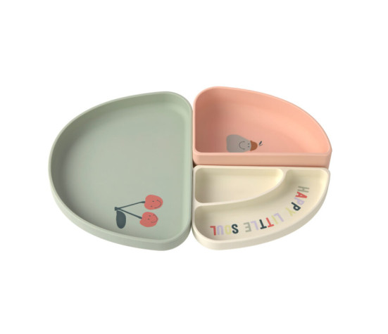 Dish Set Silicone Section Happy Fruits cherry