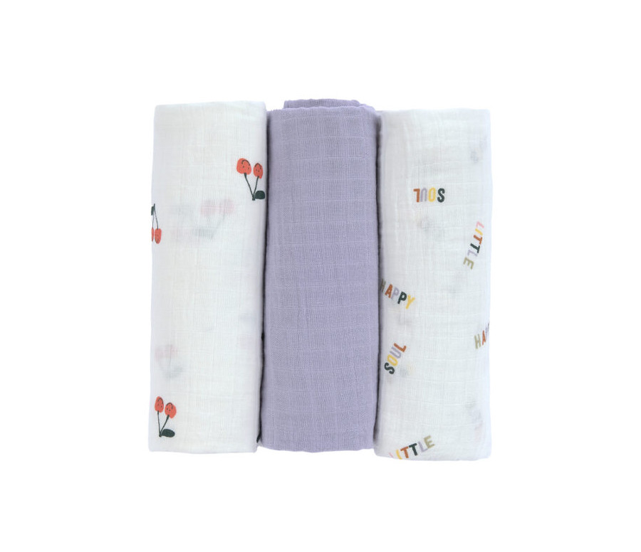 Swaddle Burp blanket 85x85 Happy Fruits cherry