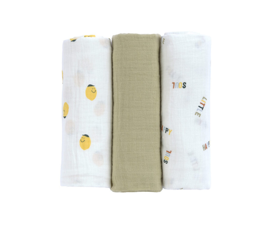 Swaddle Burp blanket 85x85 Happy Fruits lemon