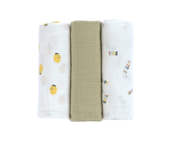 Swaddle Burp blanket 85x85 Happy Fruits lemon