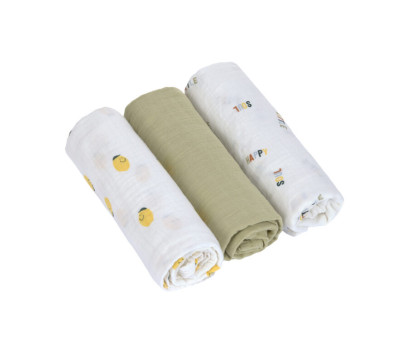 Swaddle Burp blanket 85x85 Happy Fruits lemon