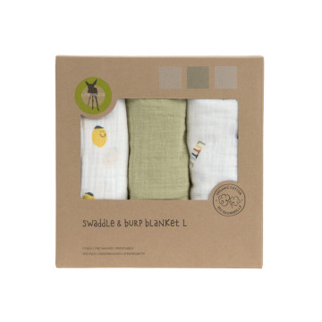 Swaddle Burp blanket 85x85 Happy Fruits lemon