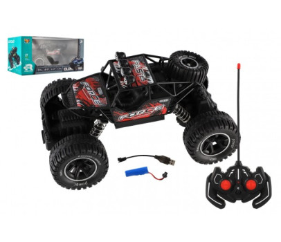 Auto RC Off-Road vypouštějící páru plast 26cm 27MHz dobíjecí pack+baterie se světlem červené v krab.