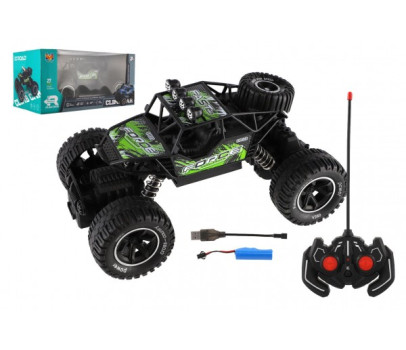 Auto RC Off-Road vypouštějící páru plast 26cm 27MHz dobíjecí pack+baterie se světlem zelené v krab.