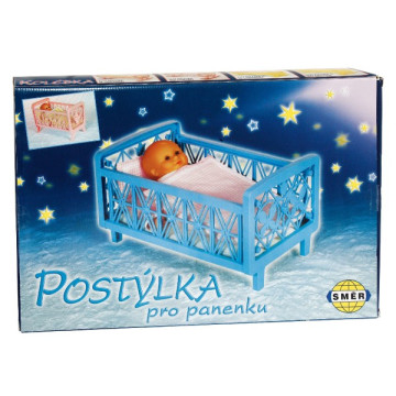 Postýlka pro panenky bez soupravy plast 32x47x26cm mix barev v krabici 48x33x8cm