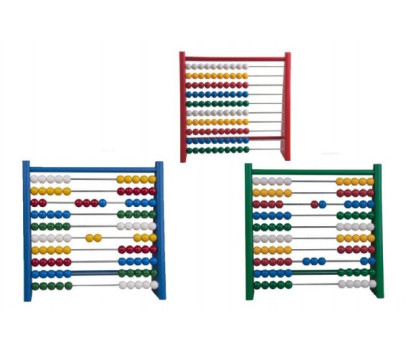 Počítadlo 100 kuliček 3 barvy dřevo/kov/plast 24x24cm v sáčku