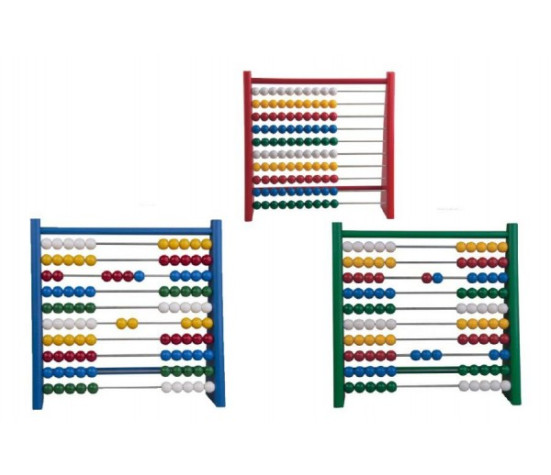 Počítadlo 100 kuliček 3 barvy dřevo/kov/plast 24x24cm v sáčku