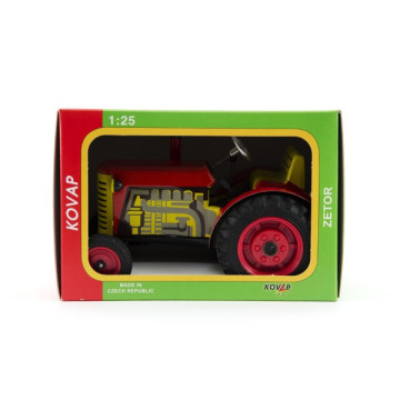 Traktor Zetor červený na klíček kov 14cm 1:25 v krabičce Kovap