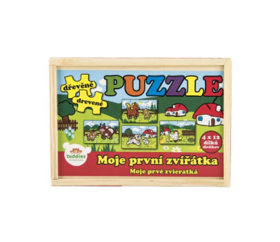 Puzzle dřevěné Moje první zvířátka 4x12 dílků 20x14x3,5cm v dřevěné krabičce 24m+ MPZ