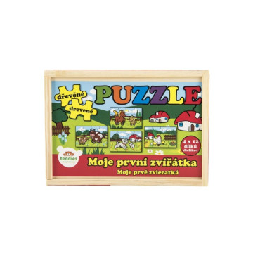 Puzzle dřevěné Moje první zvířátka 4x12 dílků 20x14x3,5cm v dřevěné krabičce 24m+ MPZ