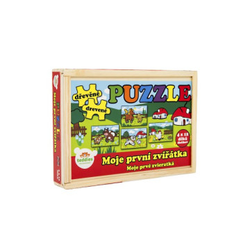 Puzzle dřevěné Moje první zvířátka 4x12 dílků 20x14x3,5cm v dřevěné krabičce 24m+ MPZ