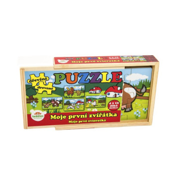 Puzzle dřevěné Moje první zvířátka 4x12 dílků 20x14x3,5cm v dřevěné krabičce 24m+ MPZ