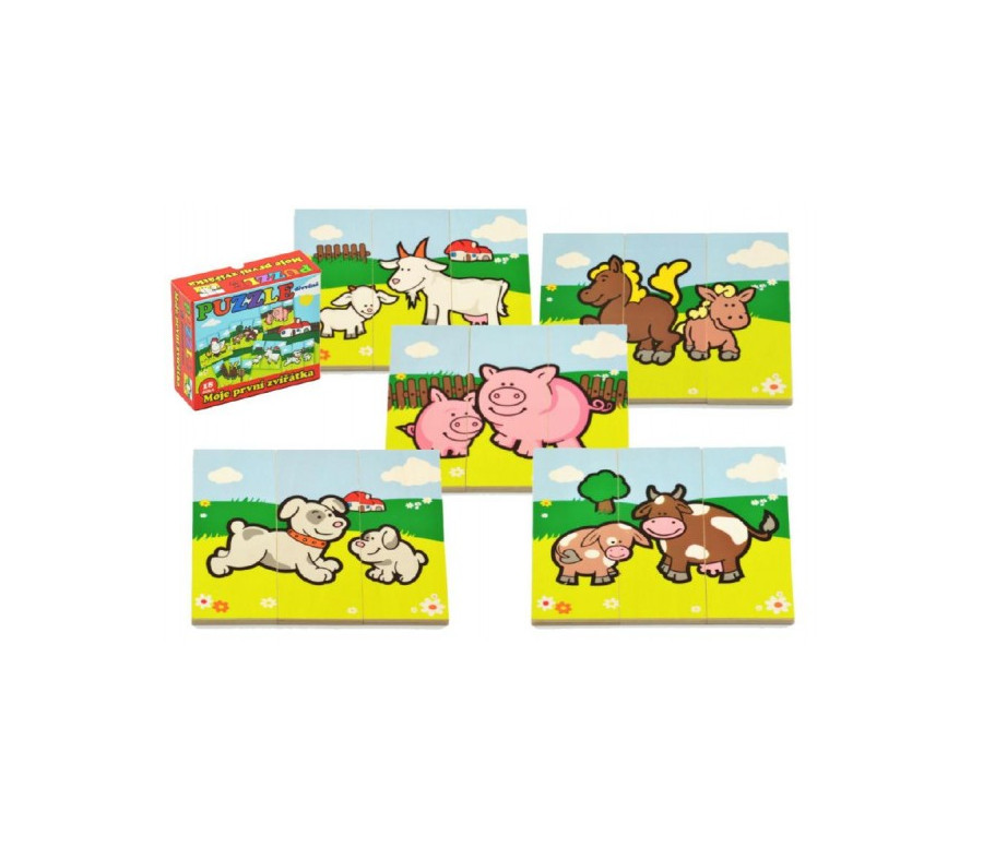 Puzzle Moje první zvířátka dřevěné 18 dílků pro nejmenší v krabičce 13x11,5x4,5cm 12m+ MPZ