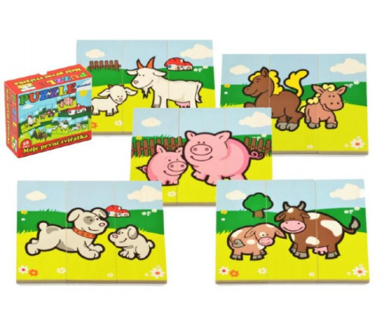 Puzzle Moje první zvířátka dřevěné 18 dílků pro nejmenší v krabičce 13x11,5x4,5cm 12m+ MPZ