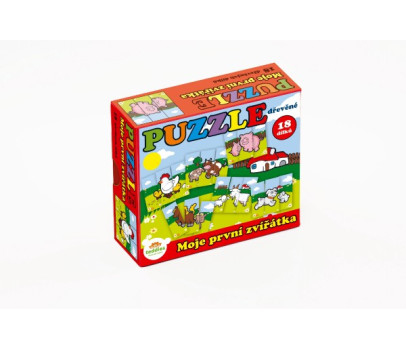 Puzzle Moje první zvířátka dřevěné 18 dílků pro nejmenší v krabičce 13x11,5x4,5cm 12m+ MPZ