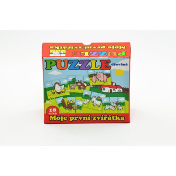 Puzzle Moje první zvířátka dřevěné 18 dílků pro nejmenší v krabičce 13x11,5x4,5cm 12m+ MPZ