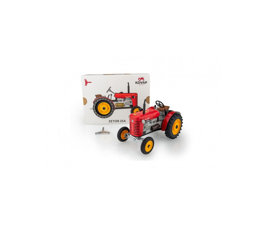 Traktor Zetor 25A červený na klíček kov 15cm 1:25 v krabičce Kovap