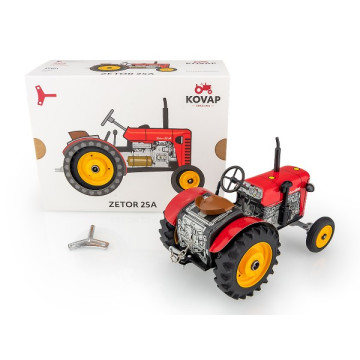 Traktor Zetor 25A červený na klíček kov 15cm 1:25 v krabičce Kovap