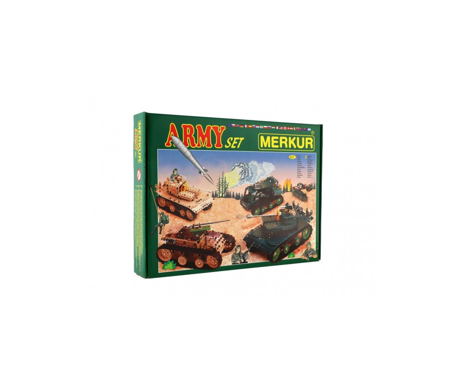 Stavebnice MERKUR Army Set 674ks 2 vrstvy v krabici 36x27x5,5cm